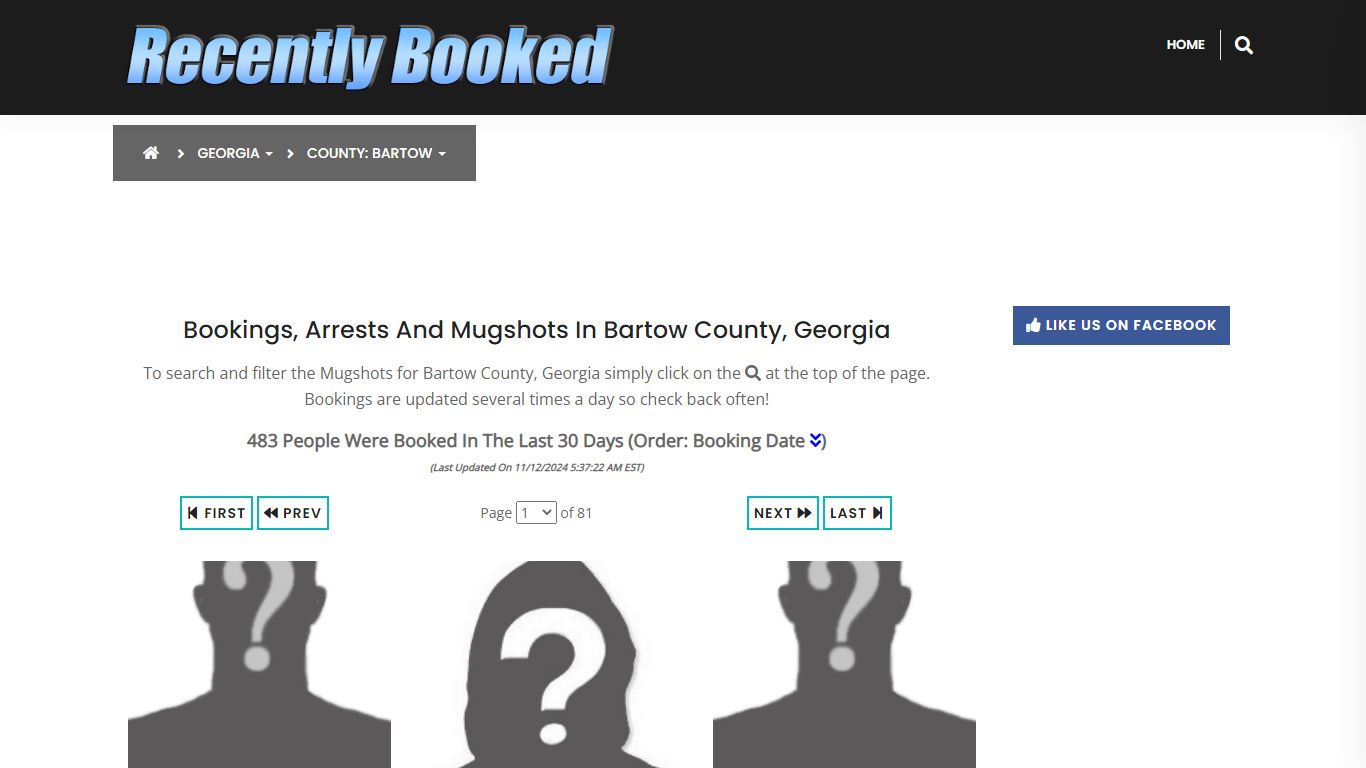 Bookings, Arrests and Mugshots in Bartow County, Georgia - Recently Booked