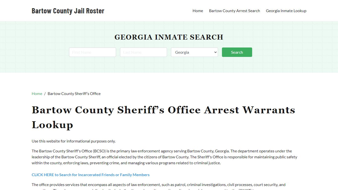 Bartow County Sheriff Office, GA, Arrest Warrants Search