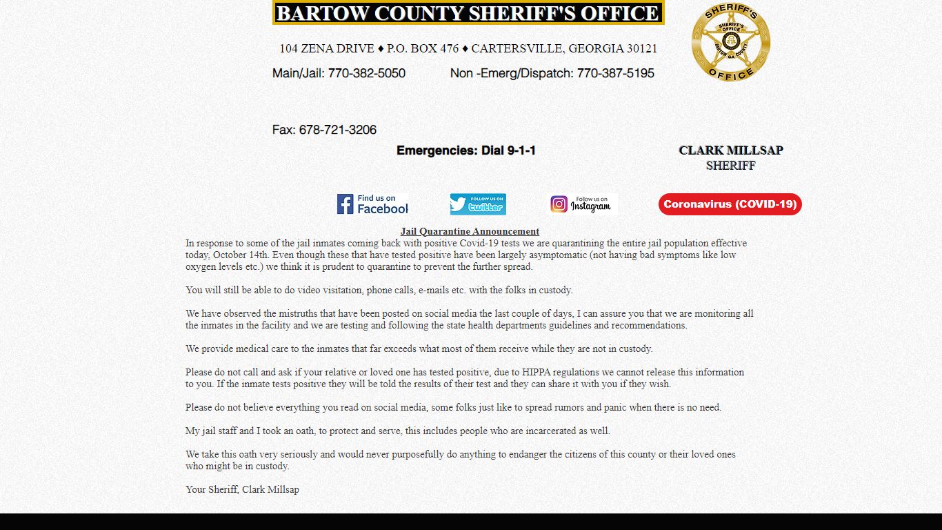 Jail Inmate Search - Bartow Co. S.O.