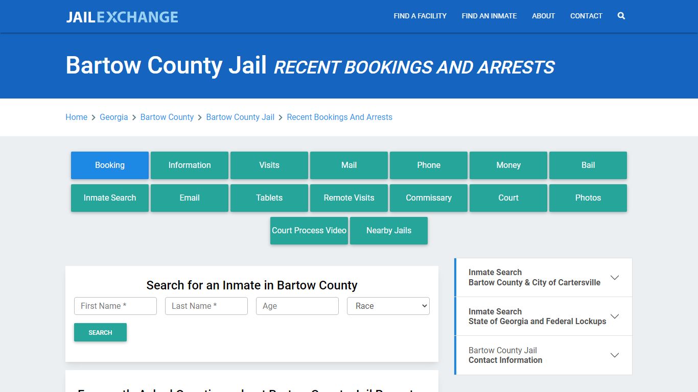 Bartow County Jail Recent Bookings And Arrests - Jail Exchange